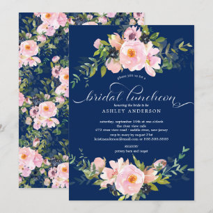 Invitation Déjeuner nuptial Roses et pivoines bleus
