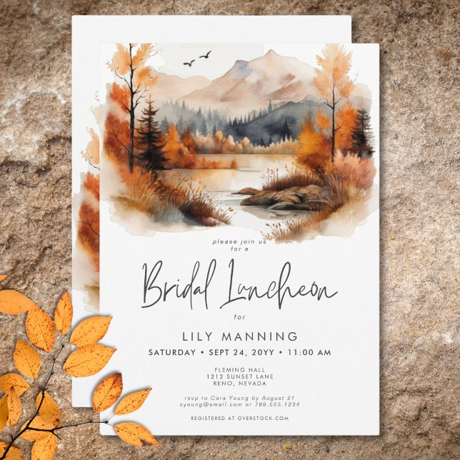 Invitation Déjeuner nuptial Rustic Fall Mountain (Rustic Fall Mountain Watercolor Bridal Luncheon Invitation)