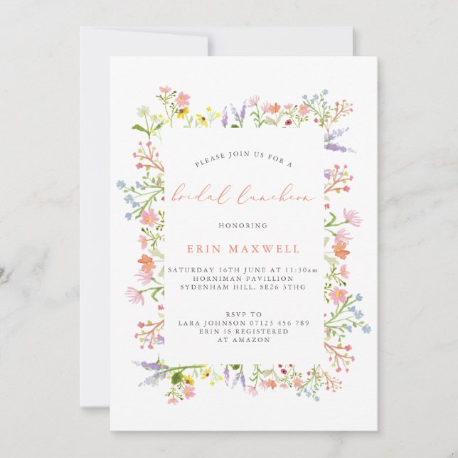 Invitation Déjeuner nuptial rustique Fleur sauvage Frame (Devant)