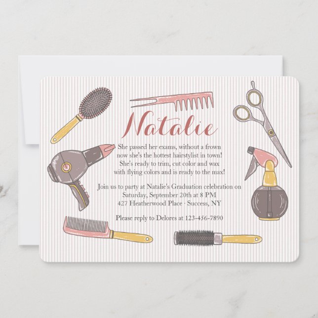 Invitation d'éléments de coiffeur dessinés à la ma (Devant)