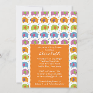 Invitation d'éléphant Baby shower Orange