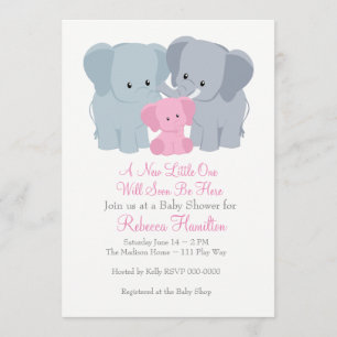 Invitation d'éléphant de bébé rose