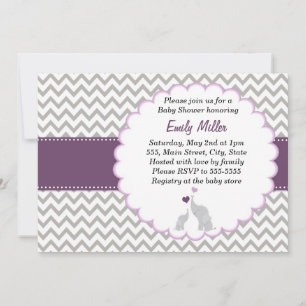 Invitation d'éléphant Purple Chevron Baby shower
