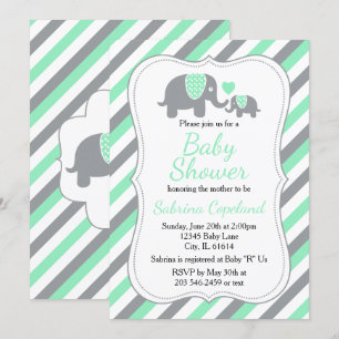 Invitation 🐘 d'éléphant vert et gris BABY SHOWER
