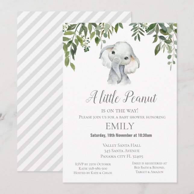 Invitation d'éléphants de petits arachides - Baby  (Devant / Derrière)