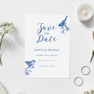 Invitation Delft Blue Birds Spring Enregistrer La Date Annonc