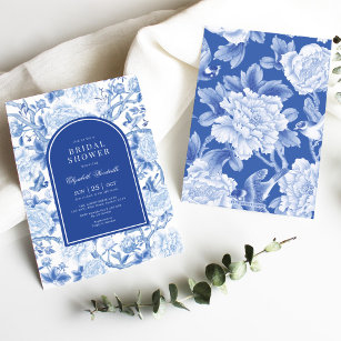 Invitation Delft Blue White Chinoiserie Floral Fête des marié