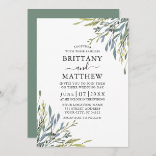 Invitation Délicat Aquarelle Verdure Mariage Sage Vert