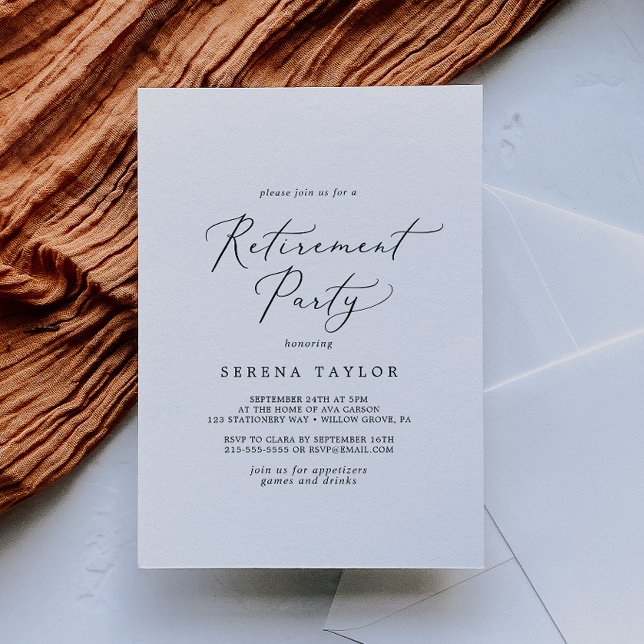 Invitation Délicat Black Calligraphy Parti de retraite (Créateur téléchargé)