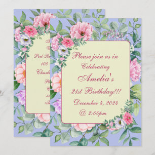 Invitation Délicat Blue Summer Garden Party Floral Anniversai
