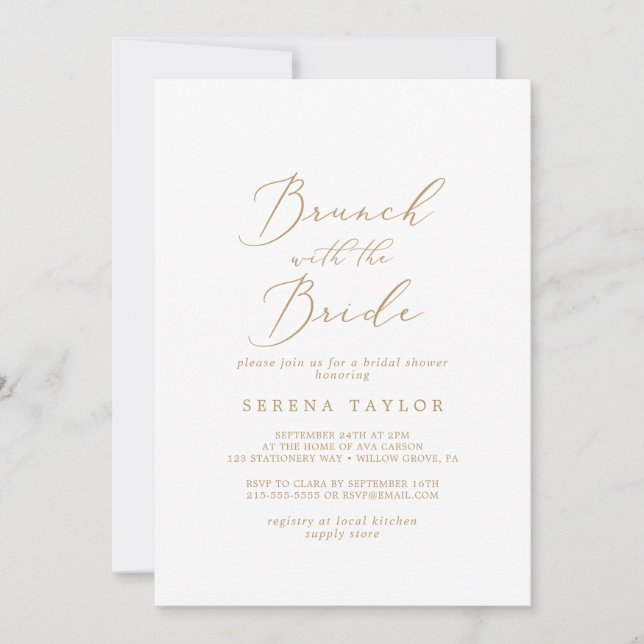 Invitation Délicat brunch Gold avec la Fête des mariées Bride (Devant)