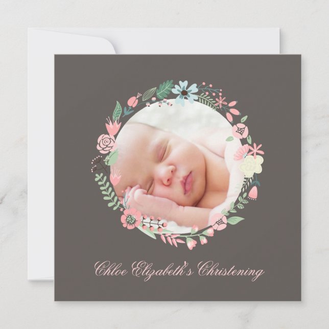 Invitation Délicat Christening Floral (Devant)