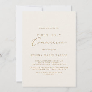 Invitation Délicat Crème Or Première Communion Sainte