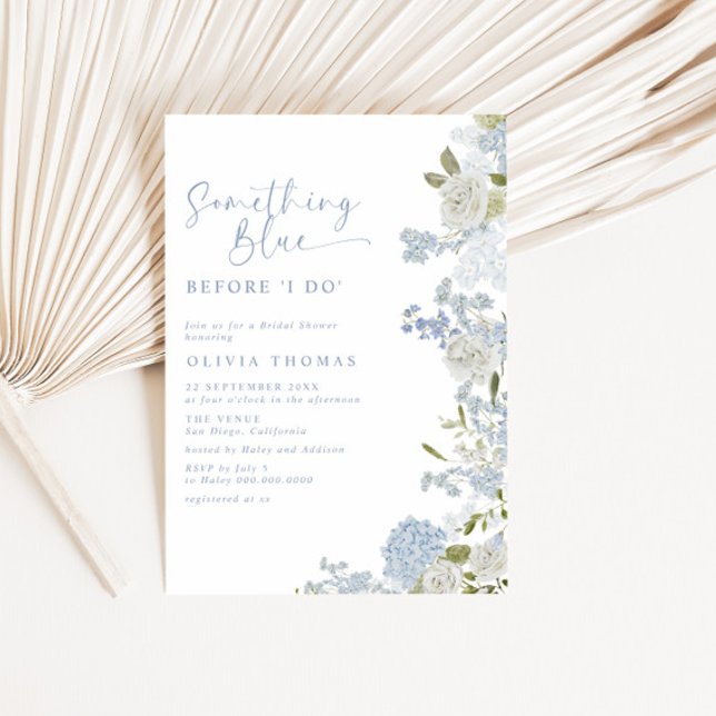 Invitation Délicat Doux Quelque Chose Bleu Floral Fête des ma (Créateur téléchargé)