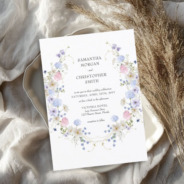 Invitation Délicat fleurs sauvages boho de printemps aquarell (Delicate watercolor spring boho wildflowers invitation)