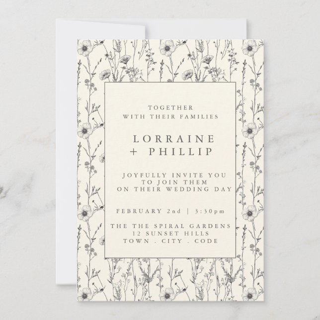 Invitation Délicat fleurs sauvages sans couture motif mariage (Devant)