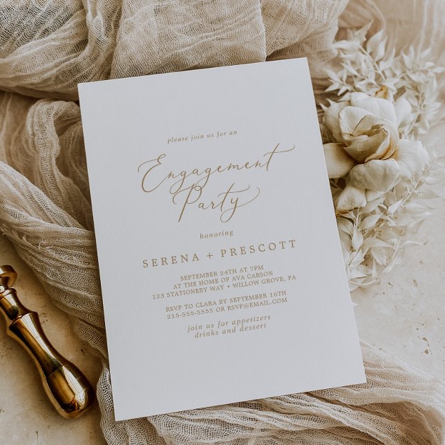 Invitation Délicat Gold Calligraphy Engagement Party (Créateur téléchargé)