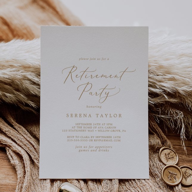 Invitation Délicat Gold Calligraphy Parti de retraite (Créateur téléchargé)
