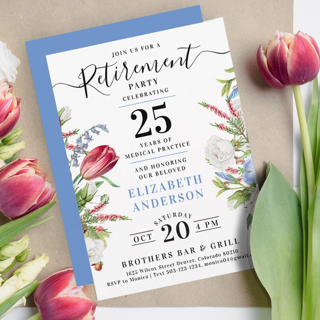 Invitation Délicat Lavande Blue Floral Retraite Party (Créateur téléchargé)
