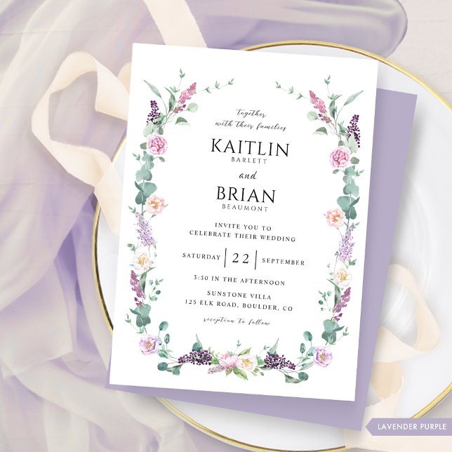 Invitation Délicat Lavande Purple Pastel Floral Mariage (Créateur téléchargé)
