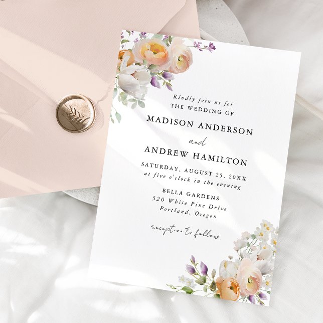 Invitation Délicat Mariage de bouquets floraux de printemps (Créateur téléchargé)