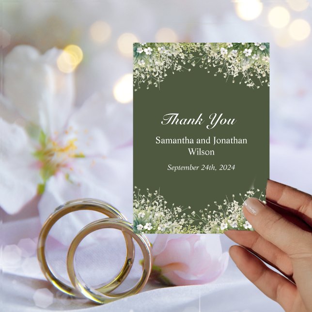 Invitation Délicat Mariage vert d'olive fleuri (Créateur téléchargé)