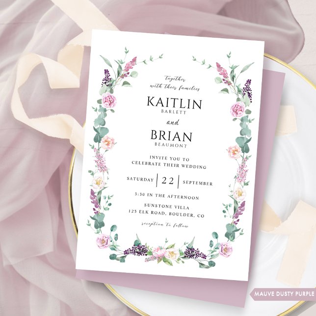 Invitation Délicat Mauve, Dusty Purple Pastel Mariage Floral (Créateur téléchargé)