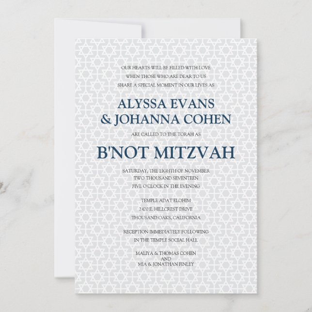 Invitation Délicat modèle B'not Mitzvah (Devant)