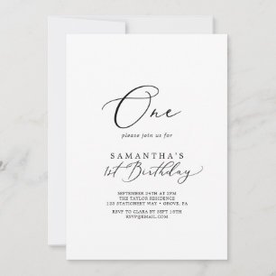 Invitation Délicat Noir Calligraphie Premier anniversaire