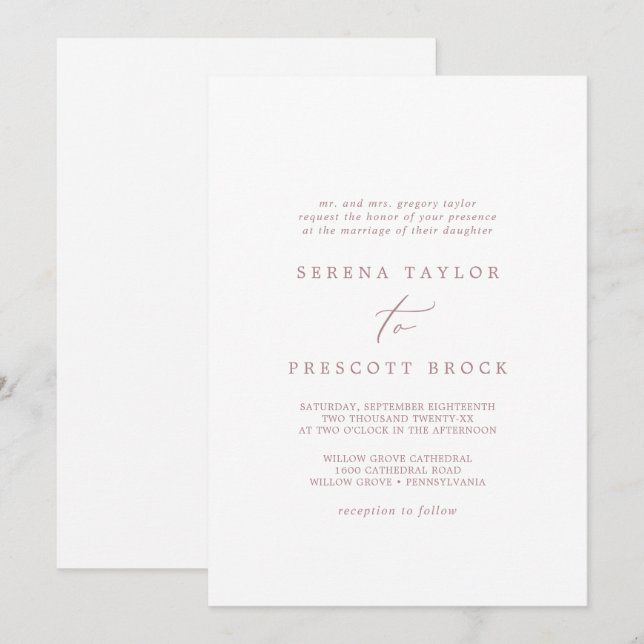 Invitation Délicat Rose Gold Calligraphie Mariage traditionne (Devant / Derrière)