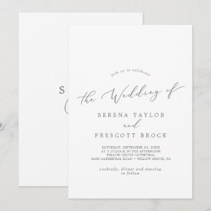 Invitation Délicat Silver Calligraphie Monogramme Mariage arr