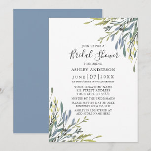 Invitation Délicate Aquarelle Verdure Douche bleu foncé