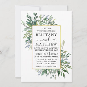 Invitation Delicate Aquarelle Verdure Mariage Or