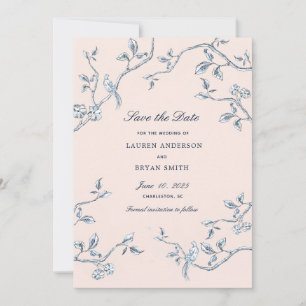 Invitation Delicate Bleu et blanc Toile Français Enregistrer