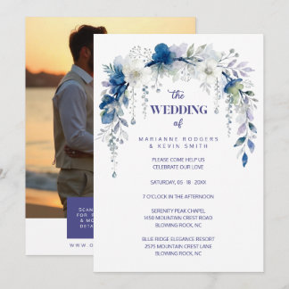 Invitation Delicate Floral Botanical Arch Blue Shades Wedding