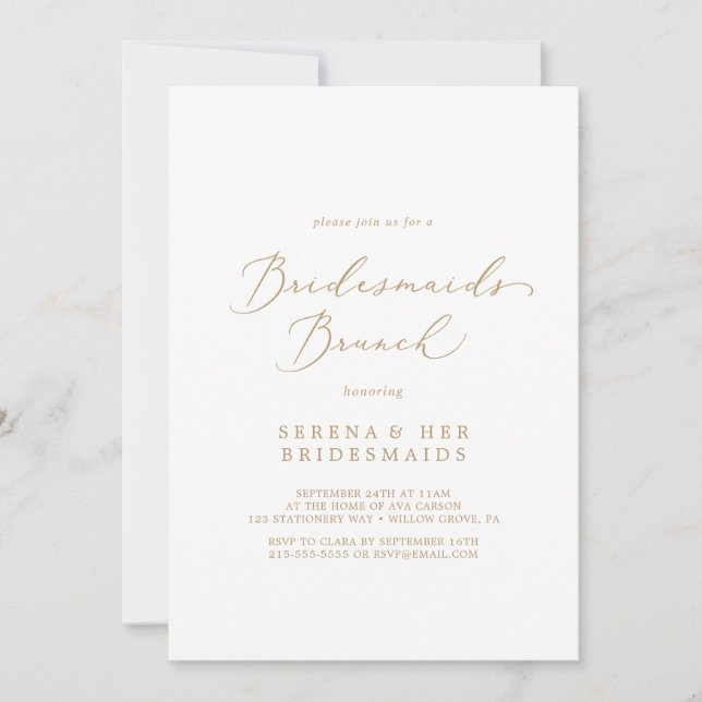 Invitation Delicate Gold Calligraphy Bridesmaids Brunch (Devant)