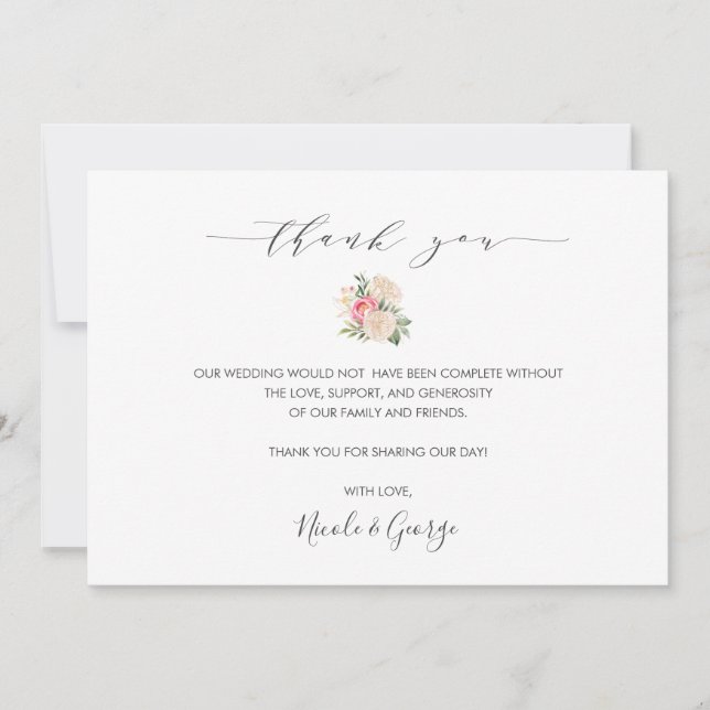 Invitation Delicate Peony bouquet mariage d'été merci (Devant)