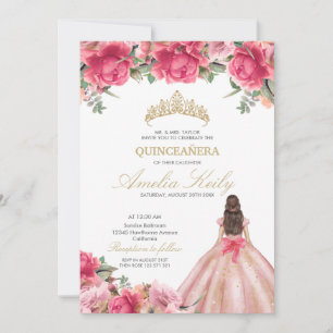 Invitation Delicate rose Floral Princesse Rose Gold Quinceañe