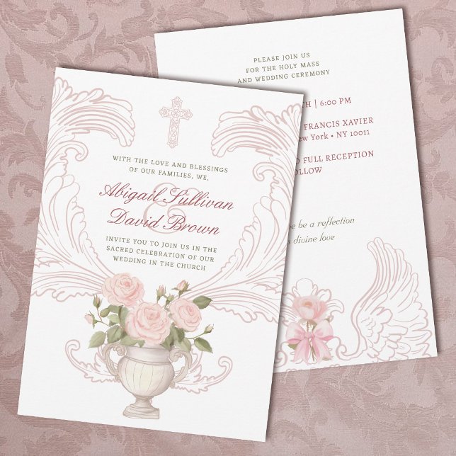 Invitation Delicate Roses Vase Catholic Wedding (Créateur téléchargé)