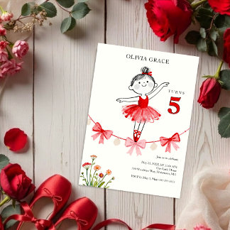 Invitation Delicate Sweet Red Ballet Girl Birthday LPM26