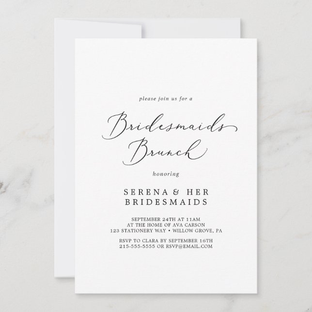 Invitation Delicic Black Calligraphy Bridesmaids Brunch (Devant)
