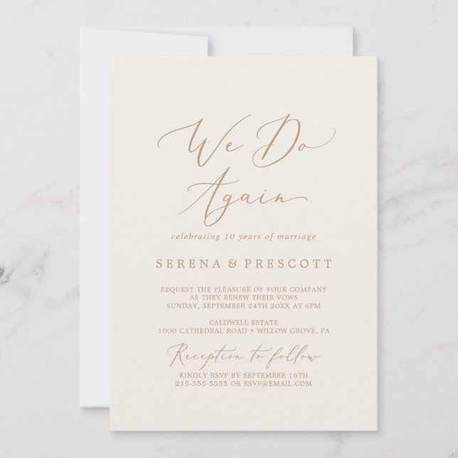 Invitation Delicic Gold et Cream We Do again Vow Renewal (Devant)