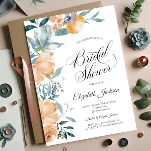 Invitation Délicieux mariage de fleurs orange aquarelle et bl