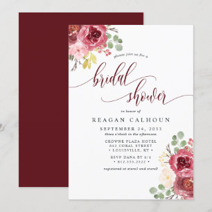 Invitation Délicieux mariage floral aquarelle Merlot Rouge pr