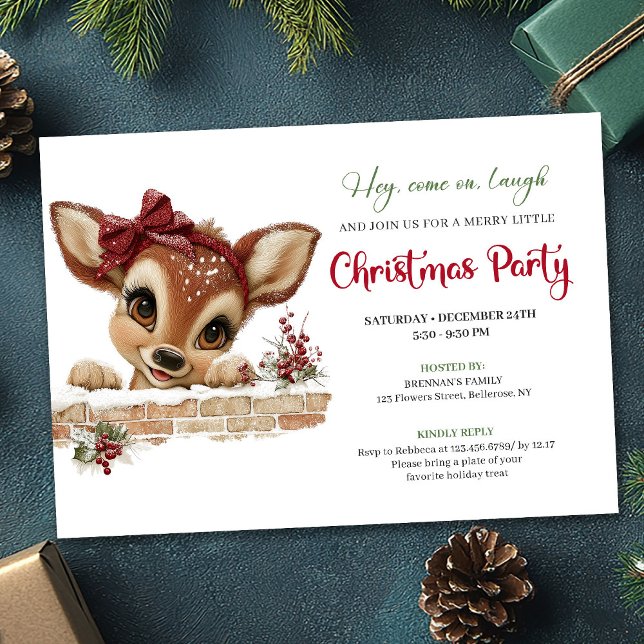Invitation Delightful peeking reindeer editable party card (Delightful peeking reindeer editable party card)
