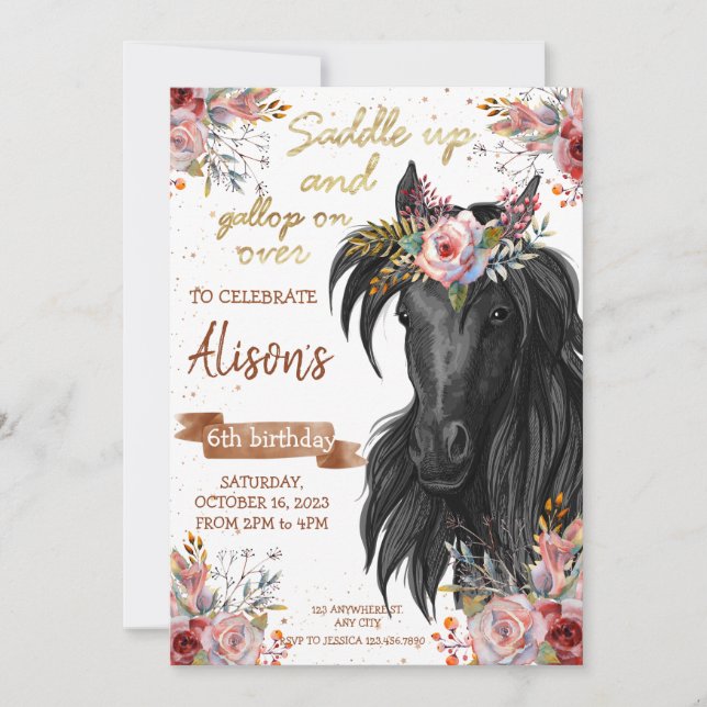 Invitation Demande d'anniversaire de cheval d'aquarelle (Devant)