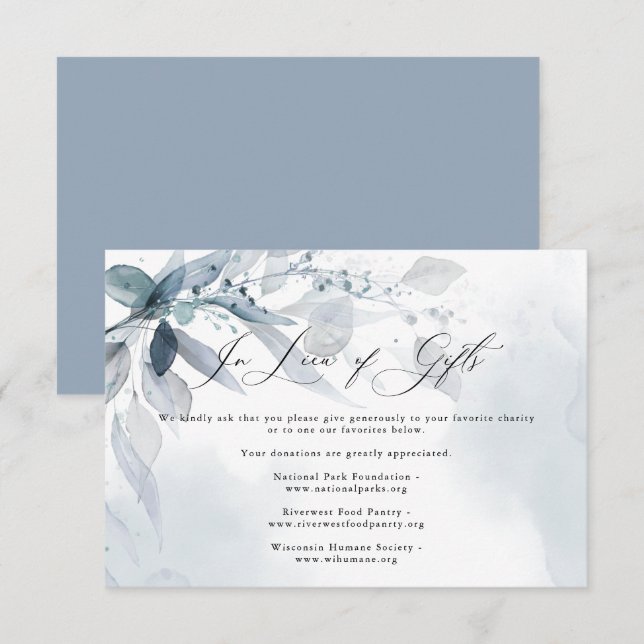 Invitation Demande de cadeau Dusty Blue Foliage Watercolor (Devant / Derrière)
