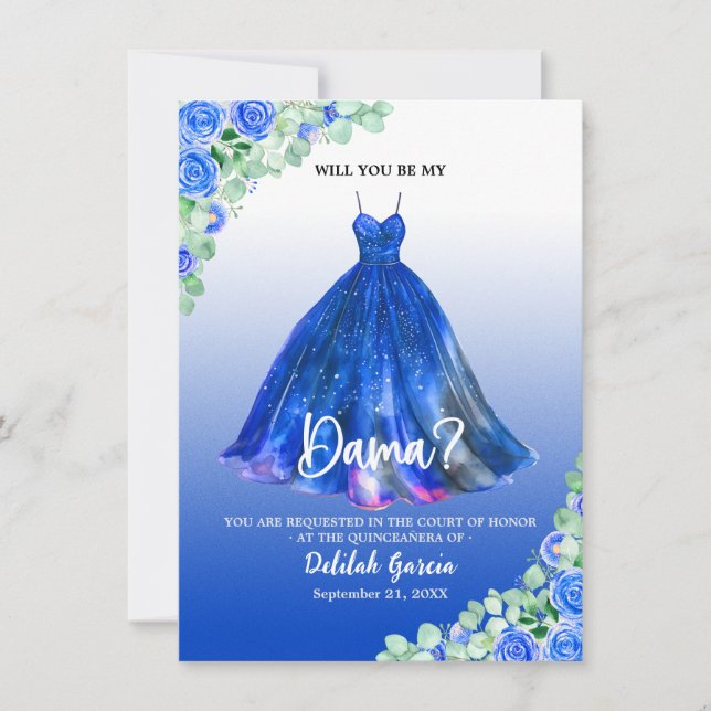 Invitation Demande de demoiselle d'honneur de Quinceañera ble (Devant)