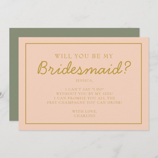 Invitation Demande de demoiselle d'honneur écriture manuscrit (Devant / Derrière)