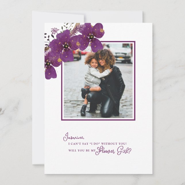 Invitation Demande de Demoiselle d'Honneur Fleur Violette Pho (Devant)
